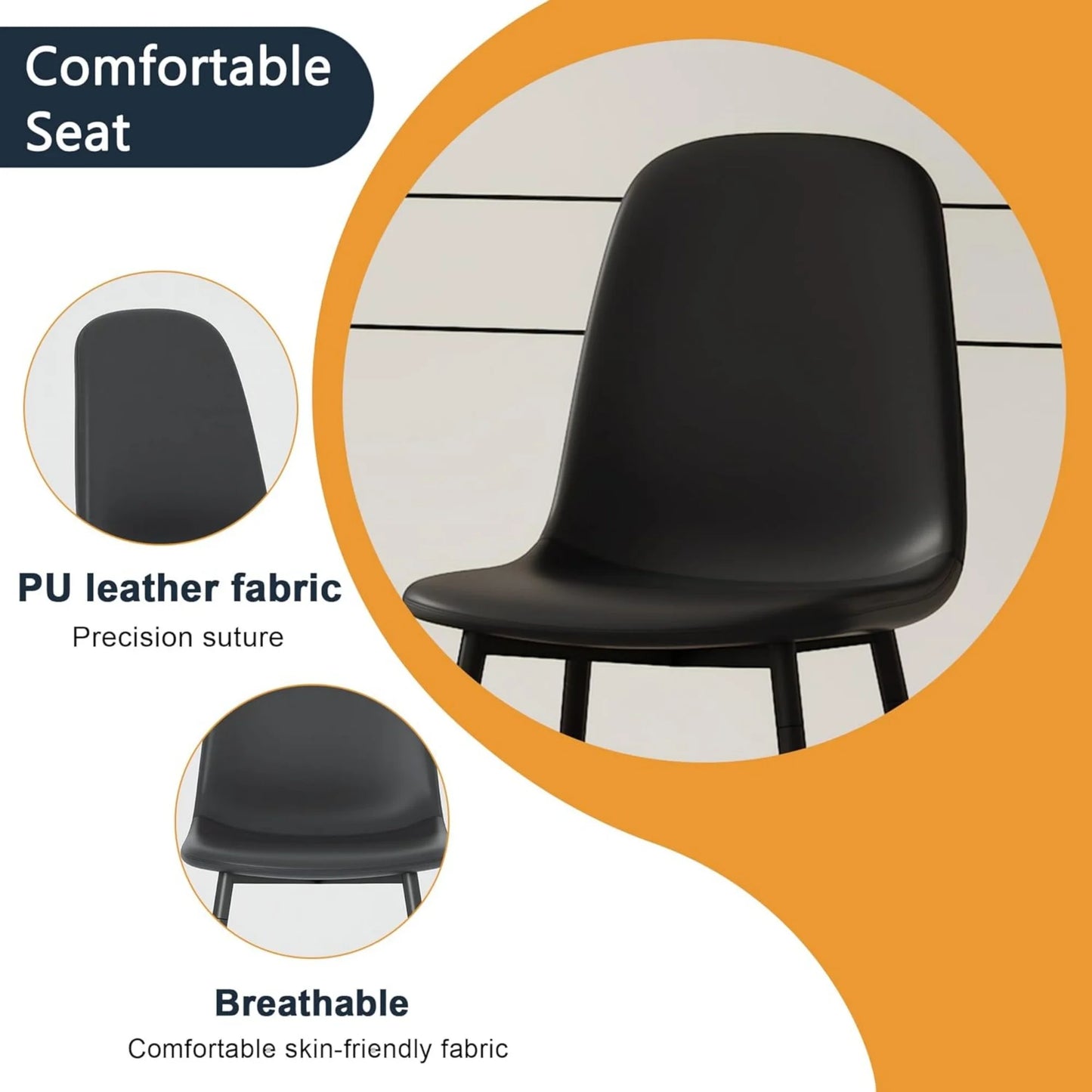 SUDICA Modern Black Dining Chairs Set of 4 PU Upholstered Side Chairs Kitchen