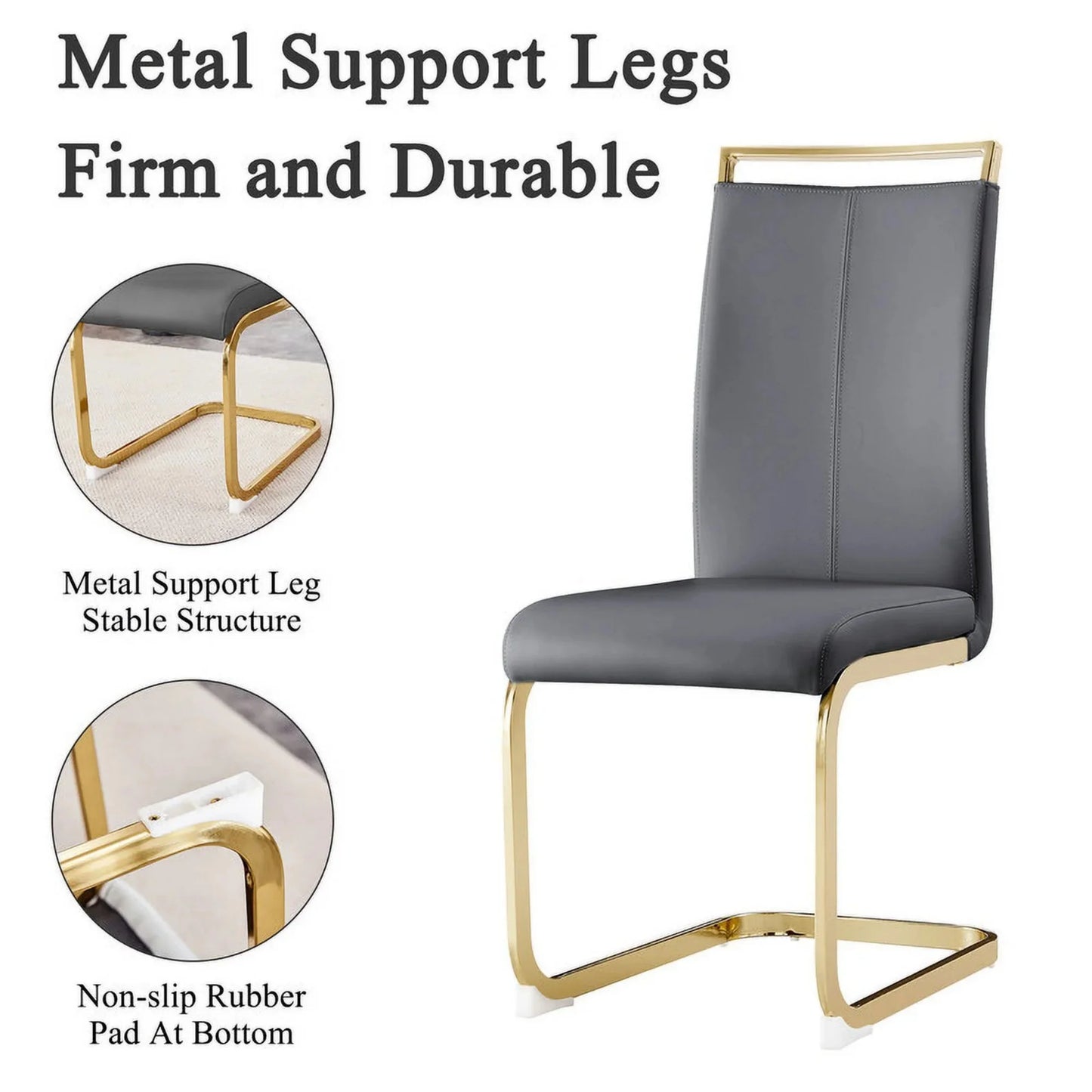 Sudica Round Dining Table Set for 2, 40-Inch Tempered Glass Top with Grey PU Chairs & Gold Legs