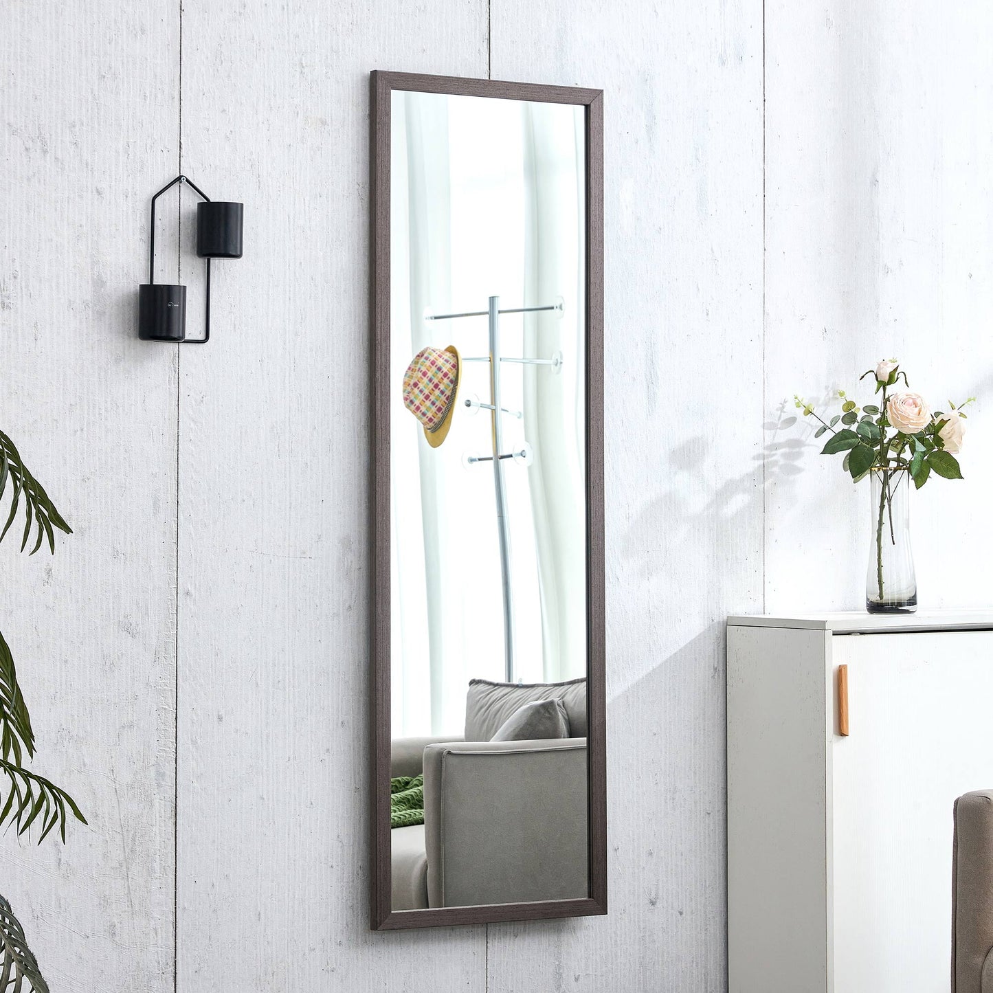 Wood Floor Mirror, 58"x 18" Sudica Thick Wooden Frame Full Body Mirror with Stand, Wall Mirror for Living Room, Gray