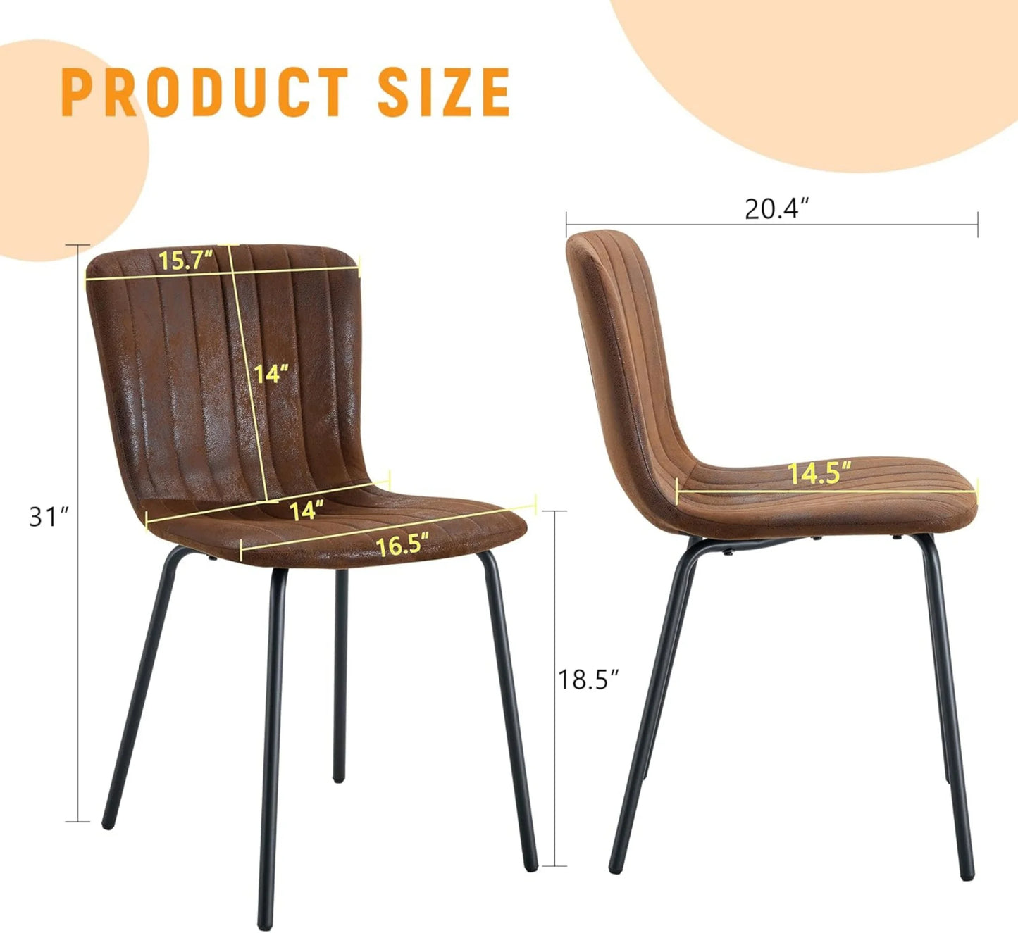 SUDICA Faux Leather Dining Chairs Set of 4, Brown Seat with Black Metal Legs for Dining Room Kitchen