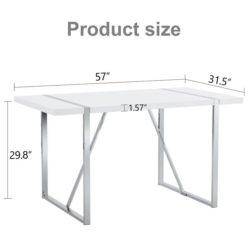 Rectangular Dining Table For 4-6 Person,Sudica 51 inch White Tabletop and Silver Metal Legs,for Dining Room,Kitchen