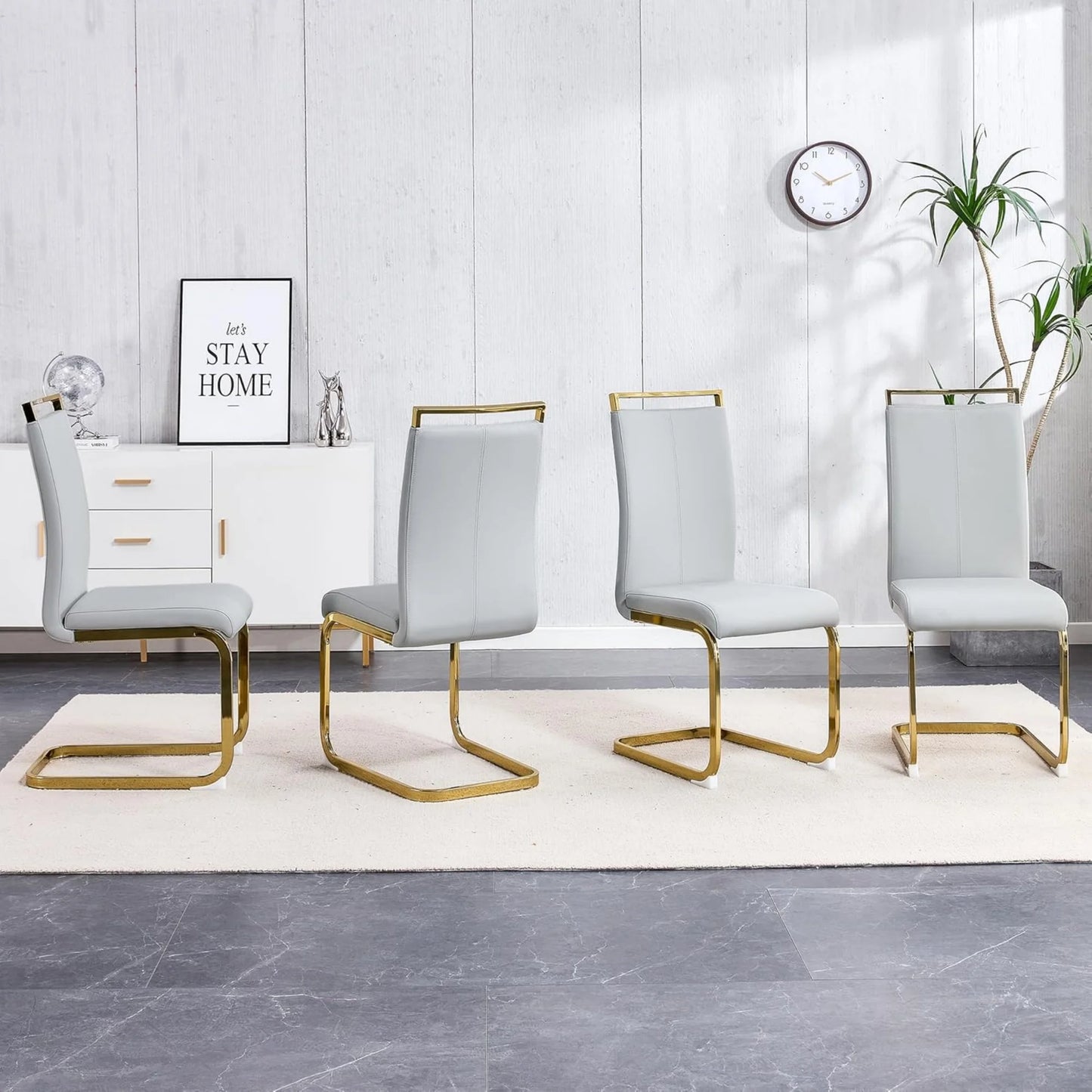 White and Gold Dining Table Set for 4, Faux Marble Dining Room Table Set for 4,63'' Rectangular Tempered Glass Top Kitchen Table Set and 4 Chairs for Dining Room Kitchen
