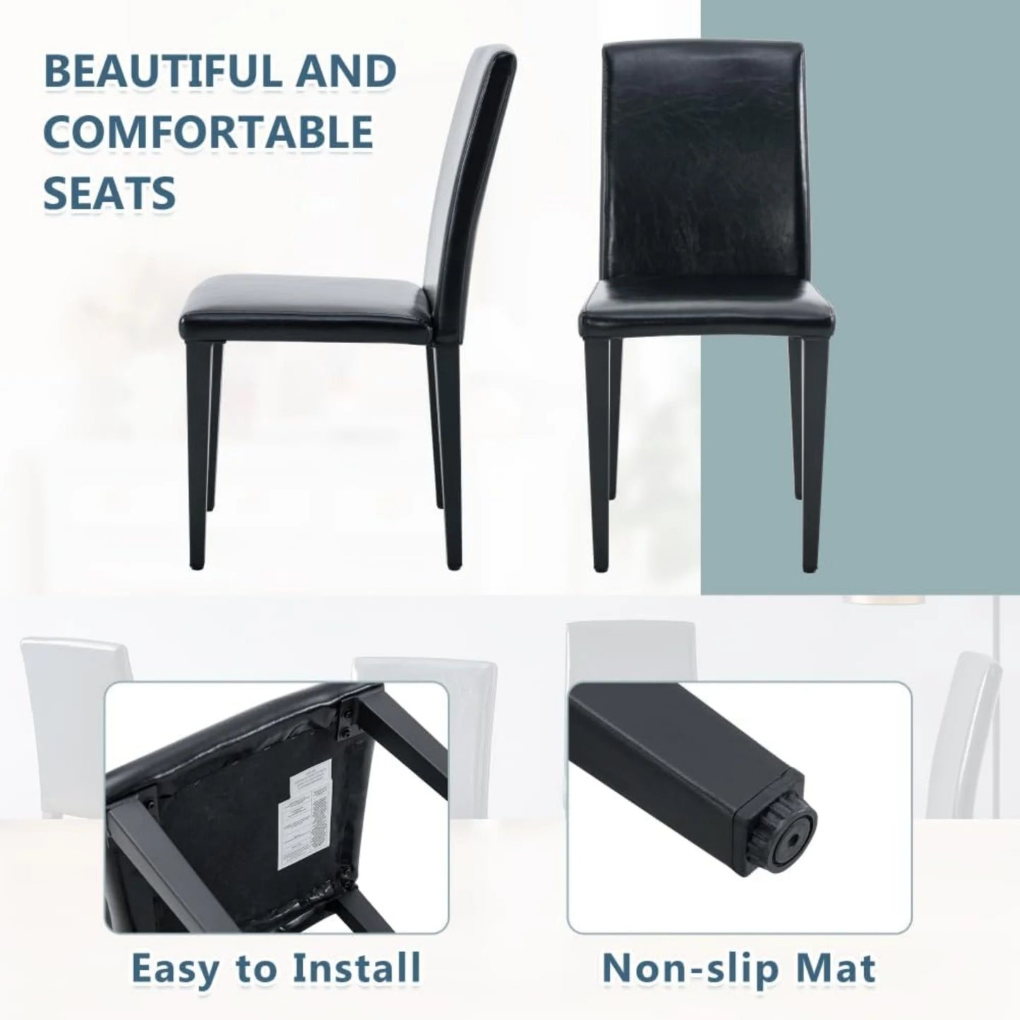 SUDICA Parsons Dining Chairs Set of 2, Black PU Leather, Metal Legs for Dining Room