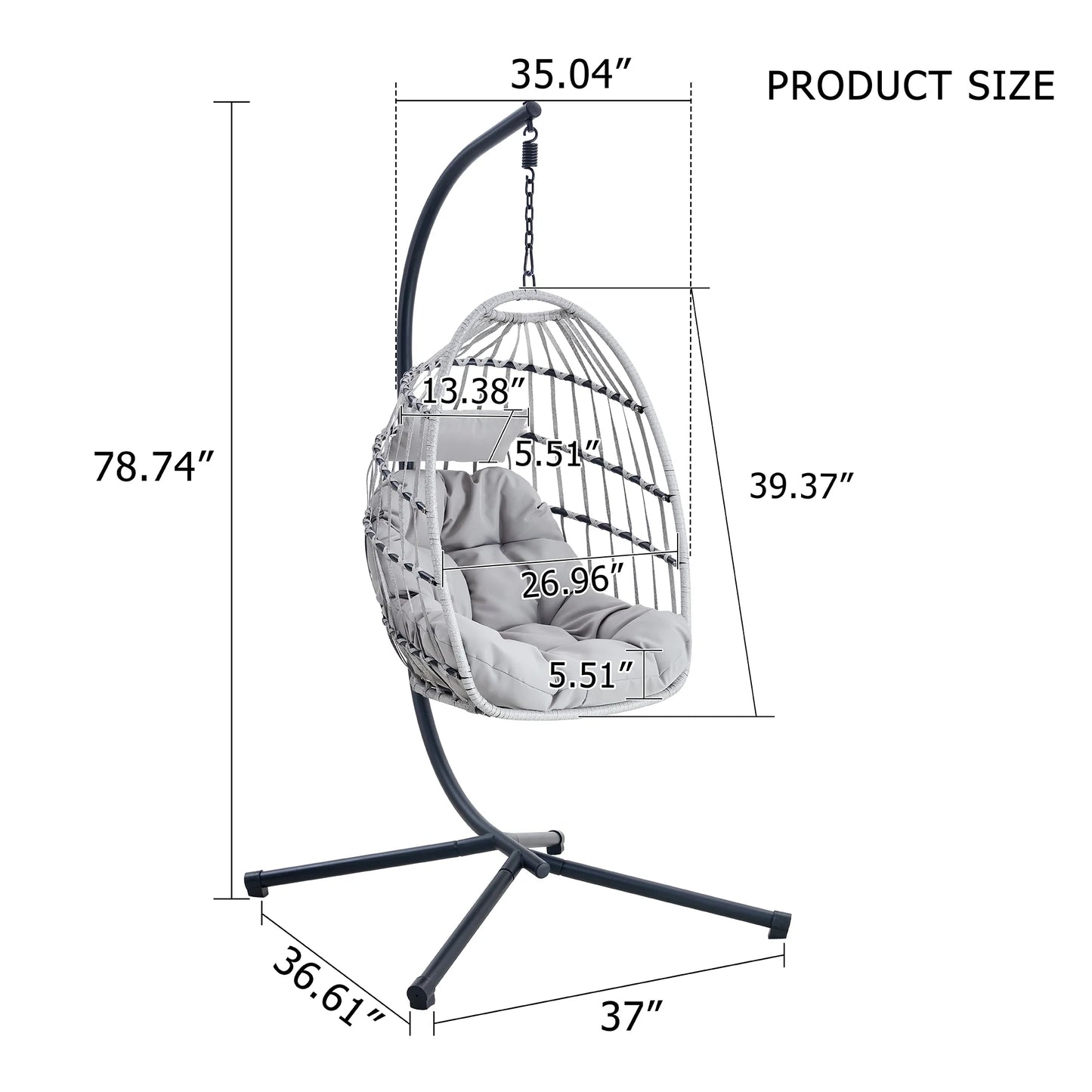 Sudica Hanging Egg Chair with Stand, Wicker Swing Chair with Soft Cushion for Indoor  Outdoor Patio