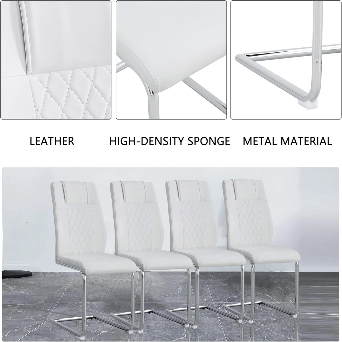 Silver Dining Table Set for 6,7PCS Glass Dining Room Table Set for 6, 63'' Rectangular Tempered Glass Top Kitchen Table Set and 6 Chairs for Dining Room Kitchen