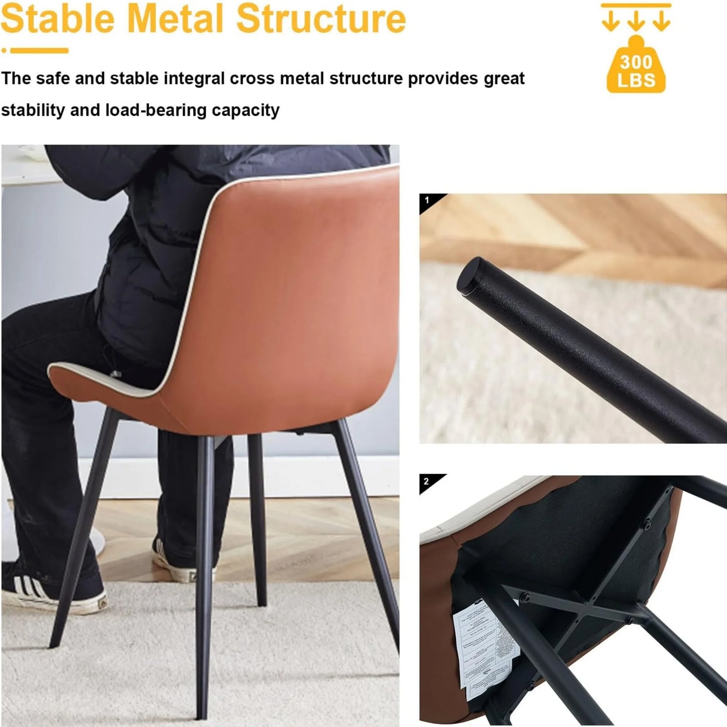 PU Leather Dining Chairs Set of 4, Modern Dining Kitchen Chairs with Cushion Seat Back   Metal Legs, Upholstered Chairs for Home Kitchen Restaurant Dining Living Room (Beige)