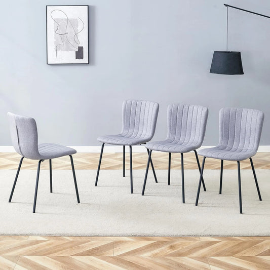 Sudica Dining Chairs Set of 4, Mid-Century Modern Upholstered Retro Linen Chairs with Walnut Bentwood Back and Metal Legs Adjustable Feet for Kitchen Dining Room, Gray Vertical Stripes Linen