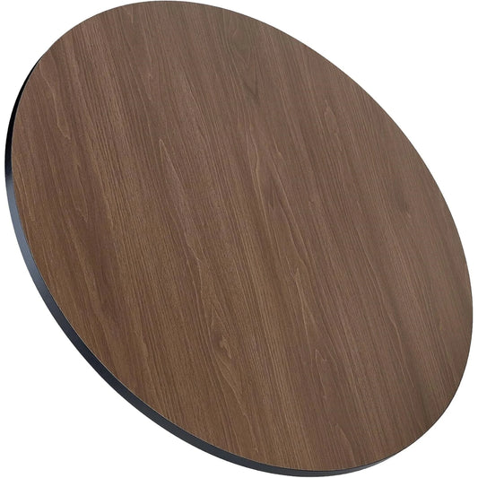 35.43" Round Table Top Wood - Walnut & Black Double Sided, Outdoor Dining Replacement for Restaurants, Cafes, Bars
