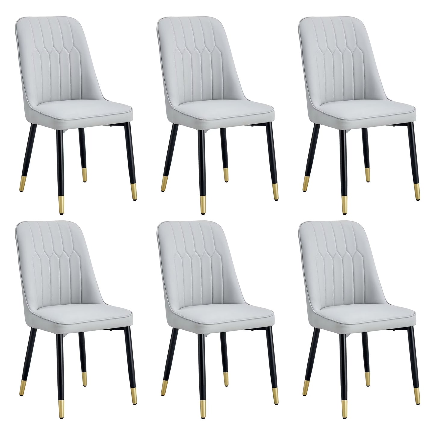 Sudica Modern Dining Chairs Set of 6, Upholstered Kitchen PU Leather Metal Legs Chairs for Dining Room,Light Gray