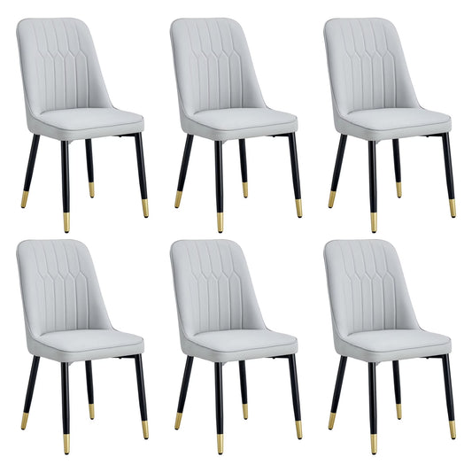 Sudica Modern Dining Chairs Set of 6, Upholstered Kitchen PU Leather Metal Legs Chairs for Dining Room,Light Gray