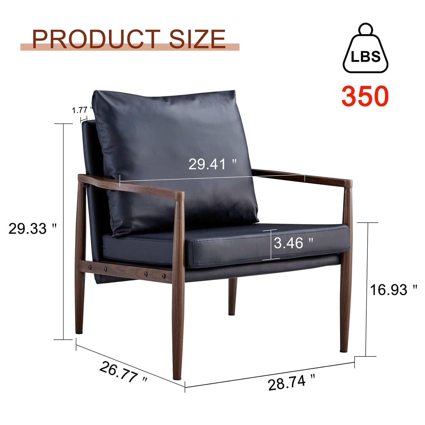 Sudica Wooden Accent Chair Set of 2, Mid-Century Modern Padded Armchair with Wood Legs Small Sofa for Living Room,Black