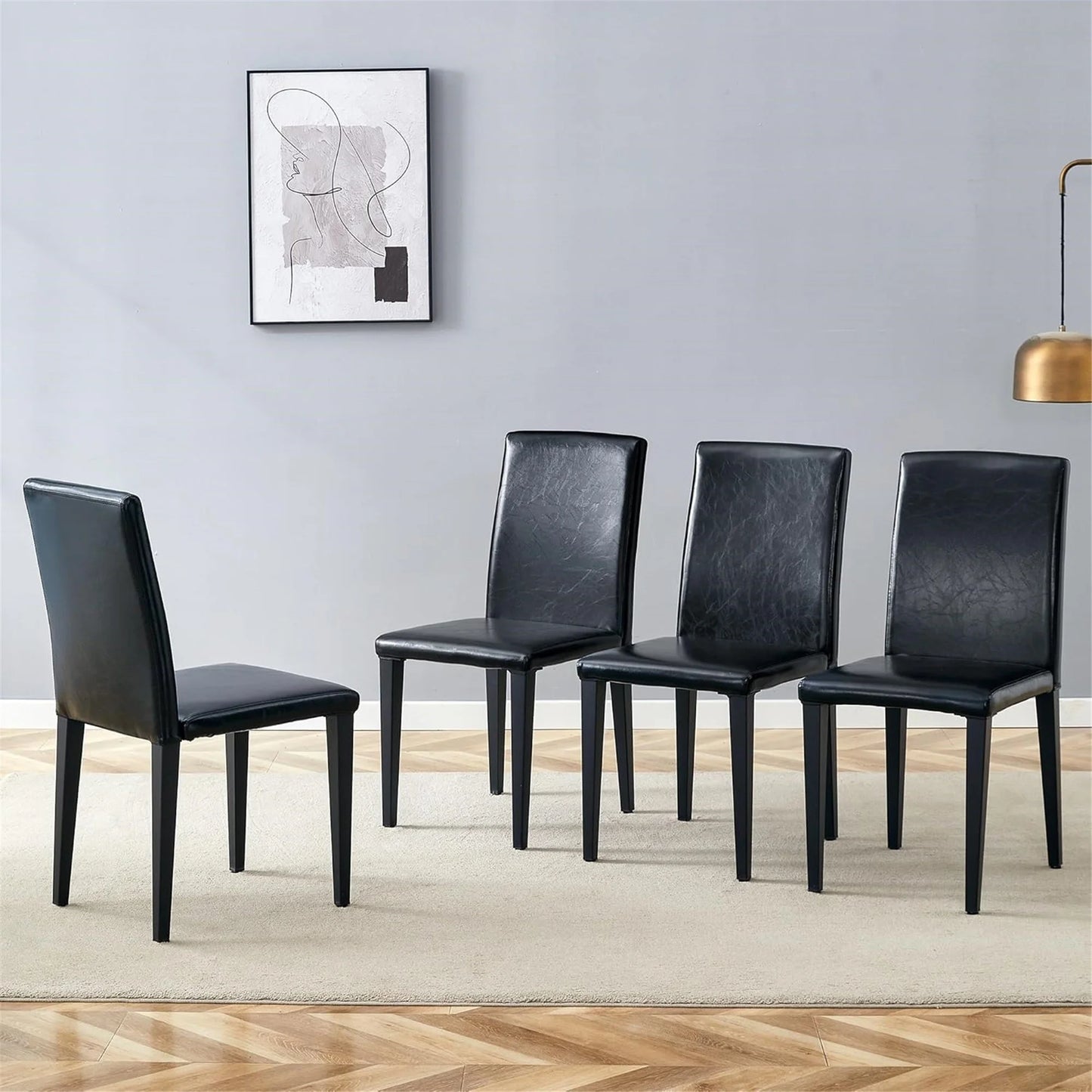 SUDICA Black Faux Leather Parsons Chairs Set of 4, Metal Legs for Kitchen or Dining Room