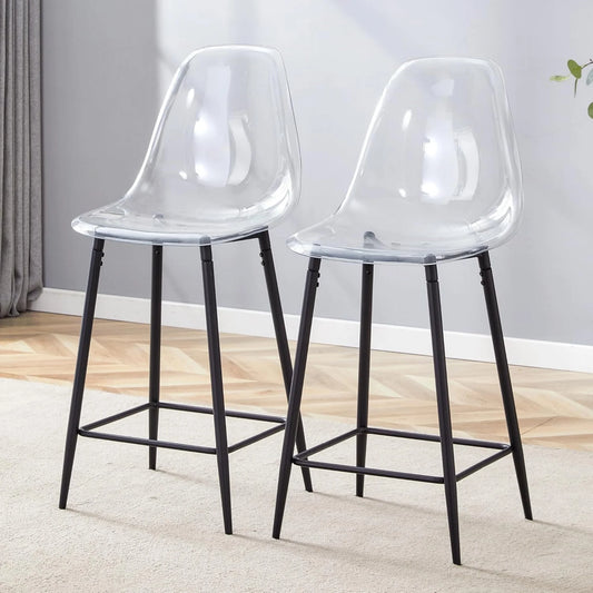 SUDICA Clear Acrylic Counter Height Bar Stools Set of 2 with Black Powder‑Coated Metal Frame
