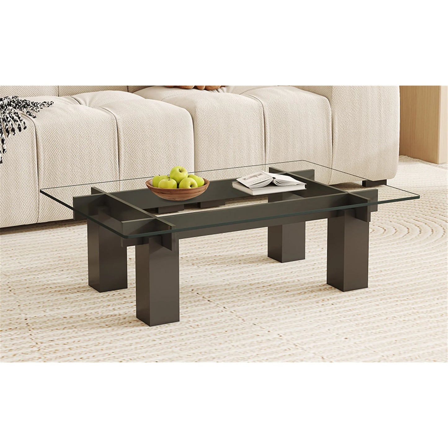 24x48 Inch Rectangle Tempered Glass Table Top, 0.31 Inch Thick Clear Square Tabletop with 6 Anti-Slip Rubber Rings, Replacement for Dining, Kitchen, Patio & Coffee Table