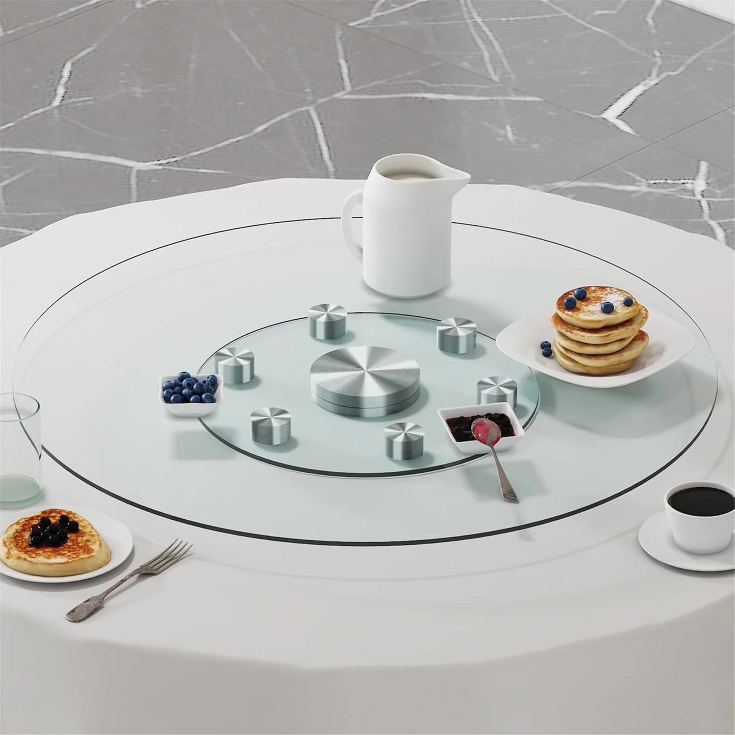 SUDICA 30.3" Transparent Tempered Glass Lazy Susan with Silver Base, Extra Large Rotating Round Dining Turntable