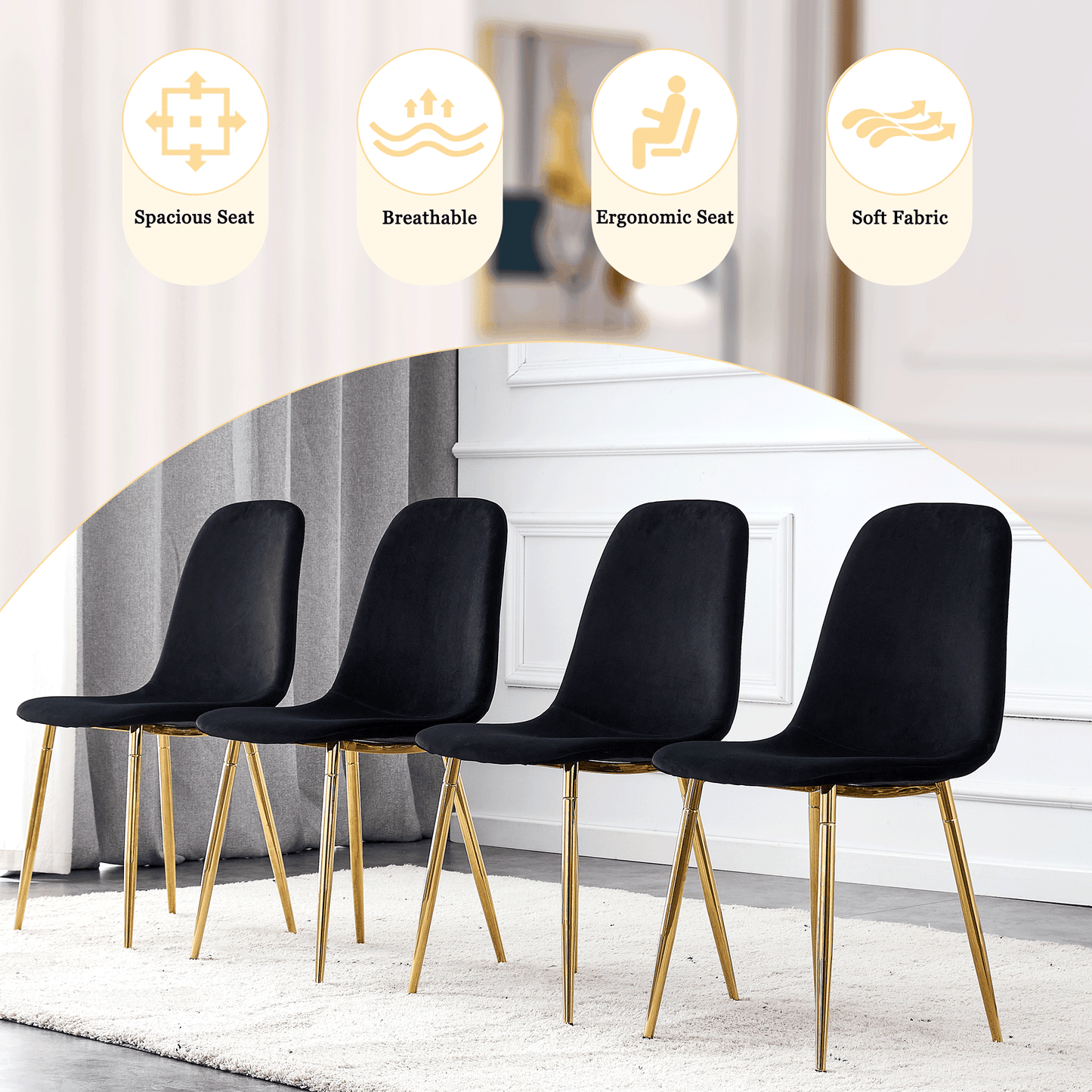 Marble Dining Table Set for 4,Sudica 51" Rectangular Black Faux Marble Kitchen Table with 4 Velvet Dining Chairs