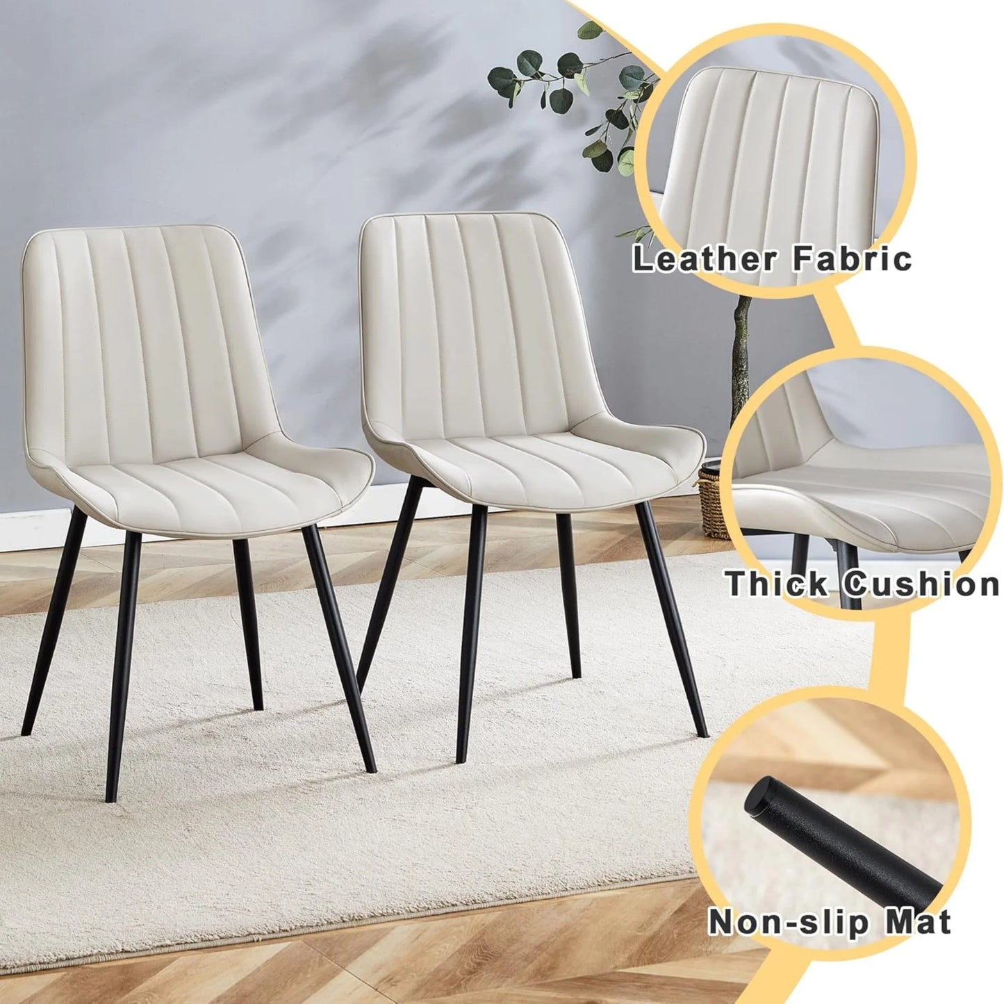 PU Leather Dining Chairs Set of 4, Modern Dining Kitchen Chairs with Cushion Seat Back   Metal Legs, Upholstered Chairs for Home Kitchen Restaurant Dining Living Room (Beige)