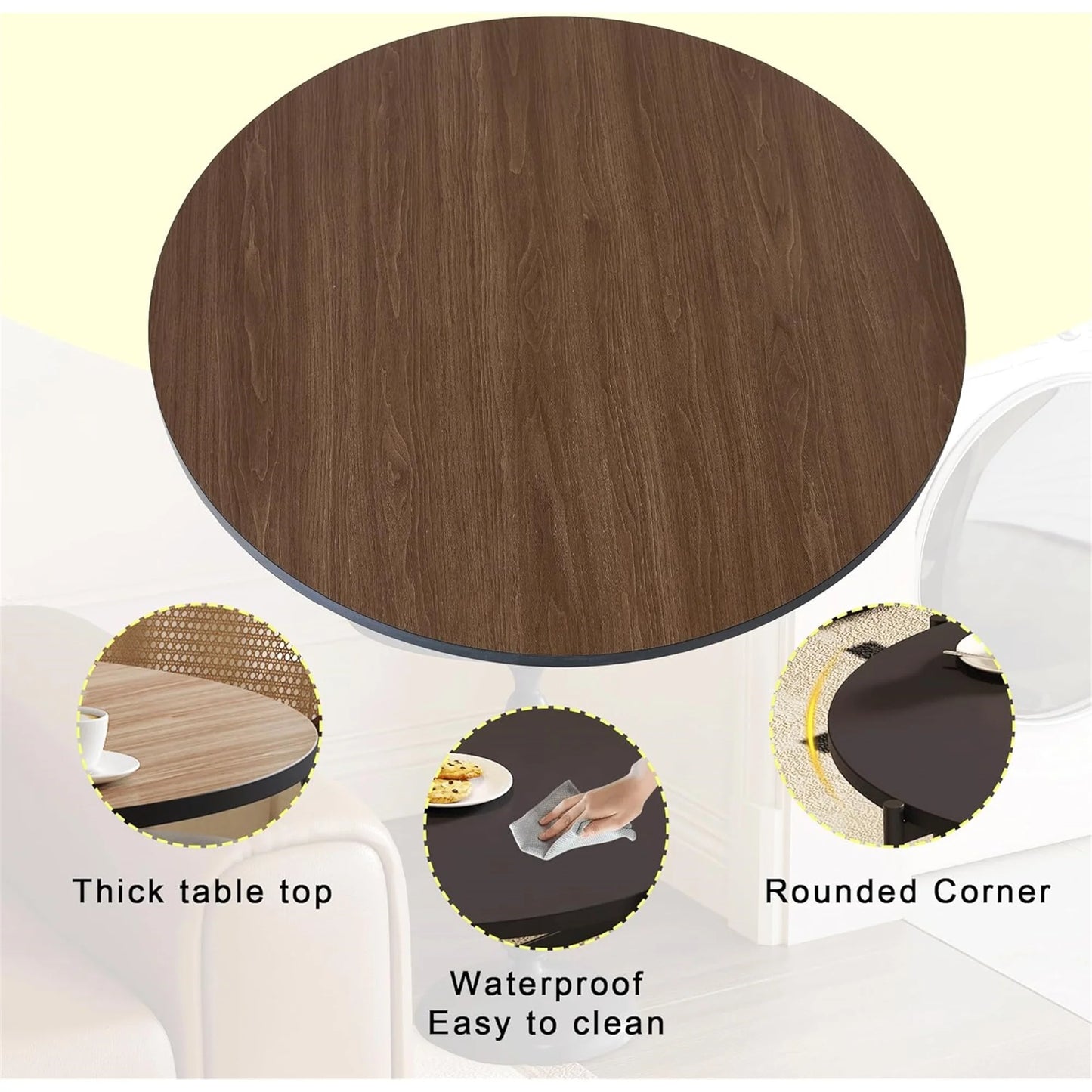 42.13" Round Table Top Wood - Walnut & Black Double Sided, Outdoor Dining Replacement for Restaurants, Cafes, Bars