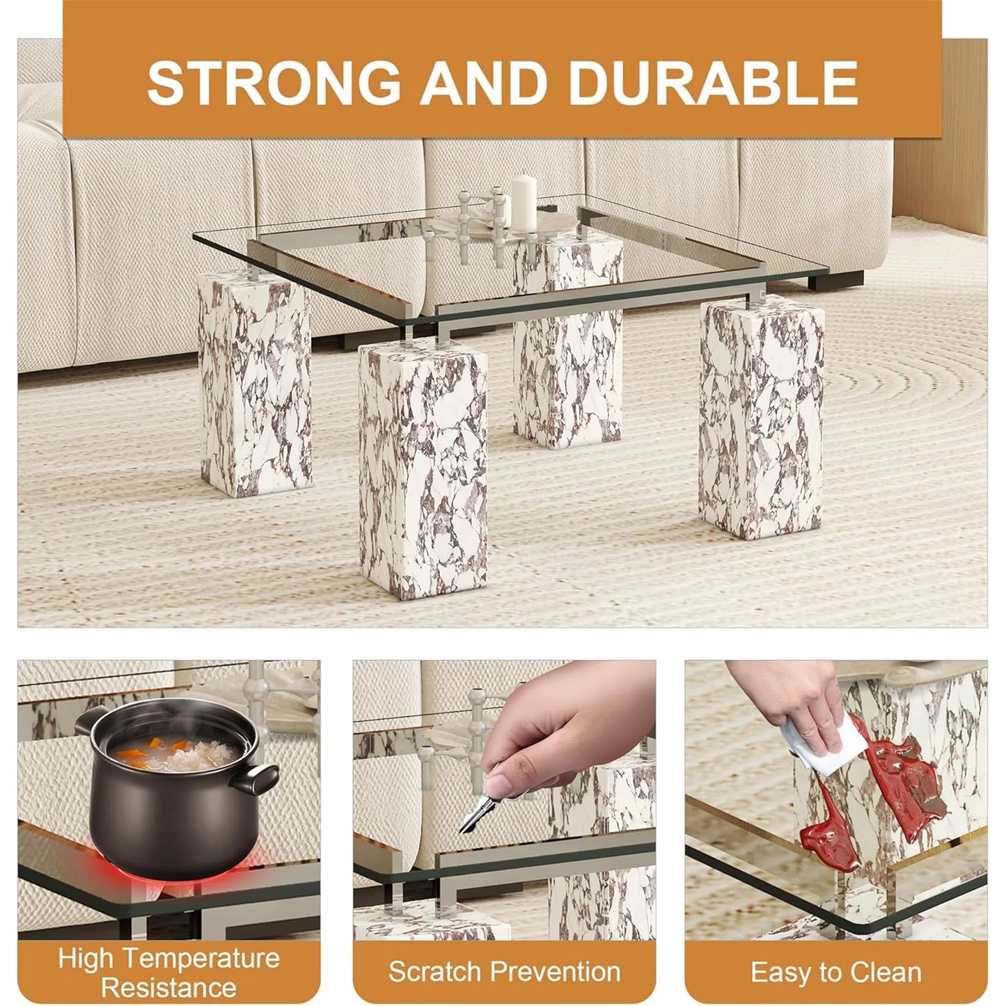 20x20 Inch Square Tempered Glass Table Top, 0.23 Inch Thick Clear Rectangle Tabletop with 6 Anti-Slip Rubber Rings, Replacement for Dining, Kitchen, Patio & Coffee Table