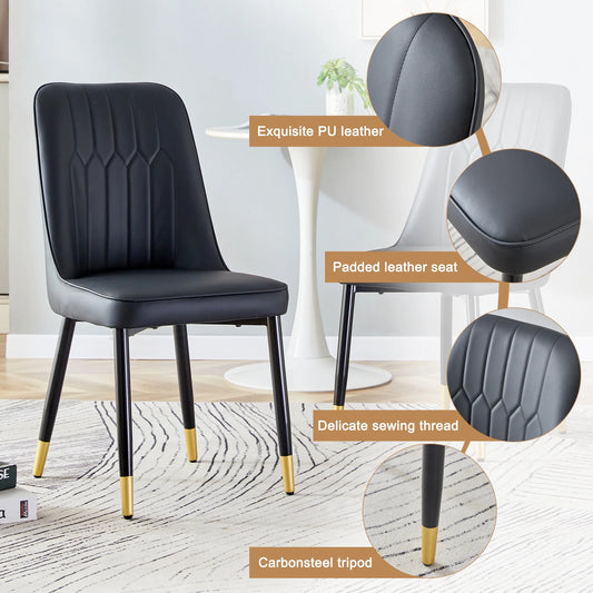 Sudica Modern Dining Chairs Set of 6, Upholstered Kitchen PU Leather Metal Legs Chairs for Dining Room,Black
