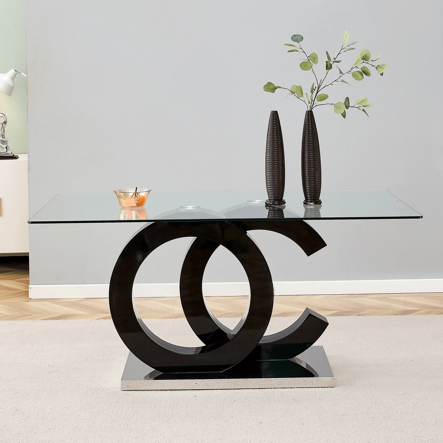 Sudica 63 inch Glass Dining Table for 6 People Modern Rectangular Kitchen Dining Room Table with Tempered Glass, Stylish MDF Base