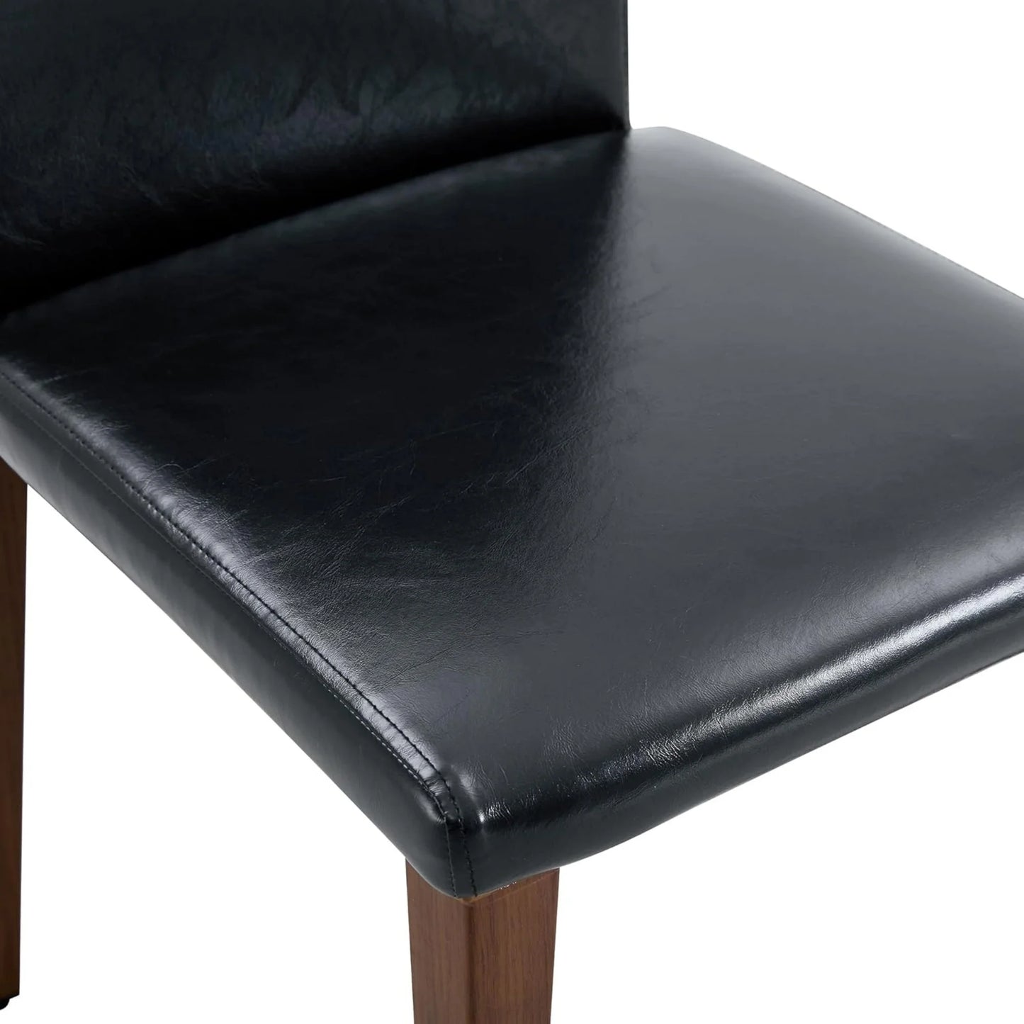 SUDICA Black Faux Leather Dining Chairs Set of 2, Walnut-Finish Metal Legs for Kitchen & Dining