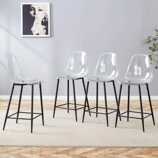 SUDICA Indoor Counter Height Bar Stool Set of 4, Transparent Plastic Seats, Black Legs