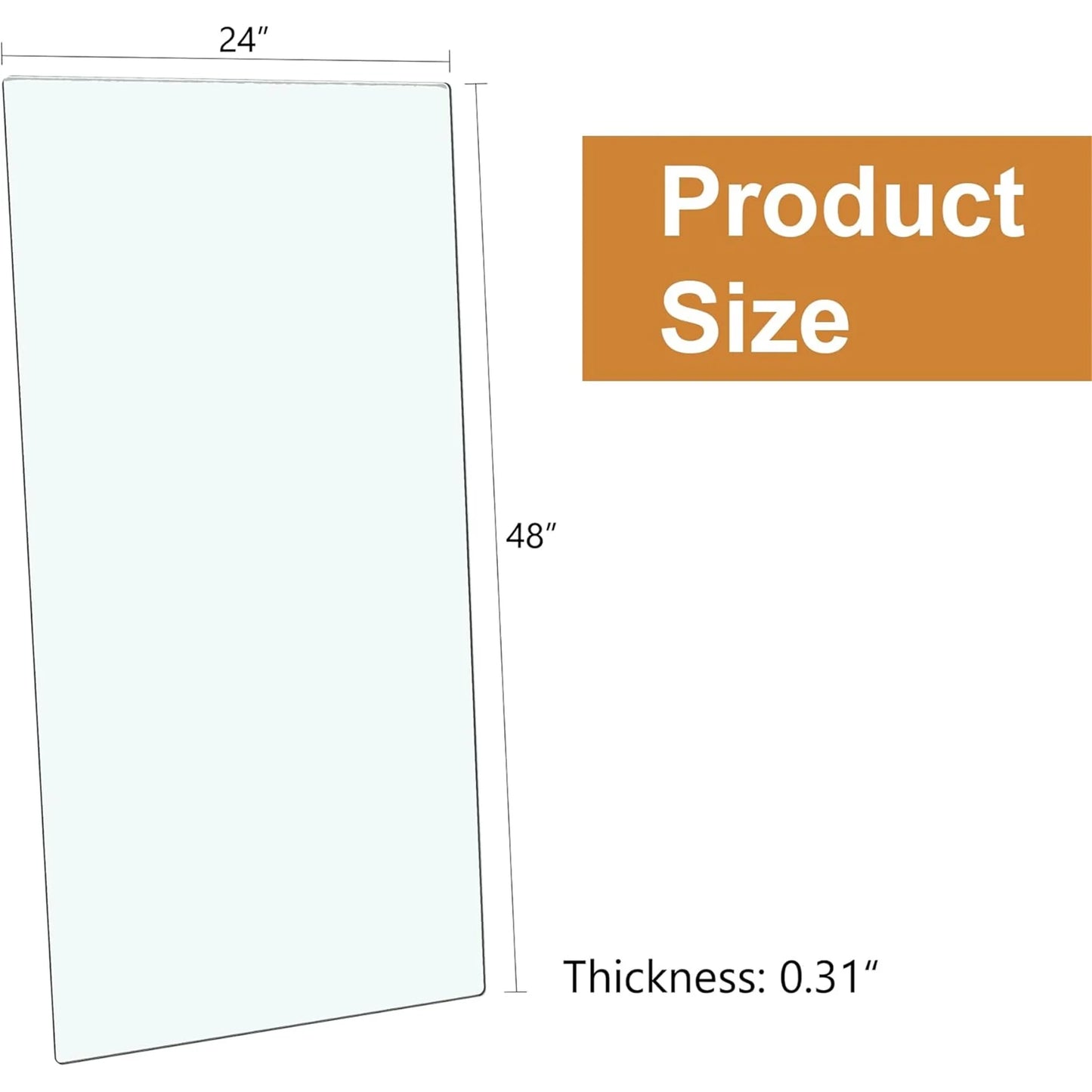 24x48 Inch Rectangle Tempered Glass Table Top, 0.31 Inch Thick Clear Square Tabletop with 6 Anti-Slip Rubber Rings, Replacement for Dining, Kitchen, Patio & Coffee Table
