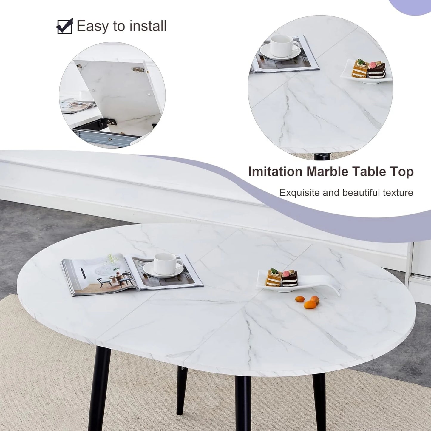 Extendable Kitchen Table, Modern Farmhouse Dining Table, Extendable Dining Room Table, Expandable Conference Table, Round Mid-Century Modern Dining Table, for Small Space, Dining Room (Wood)