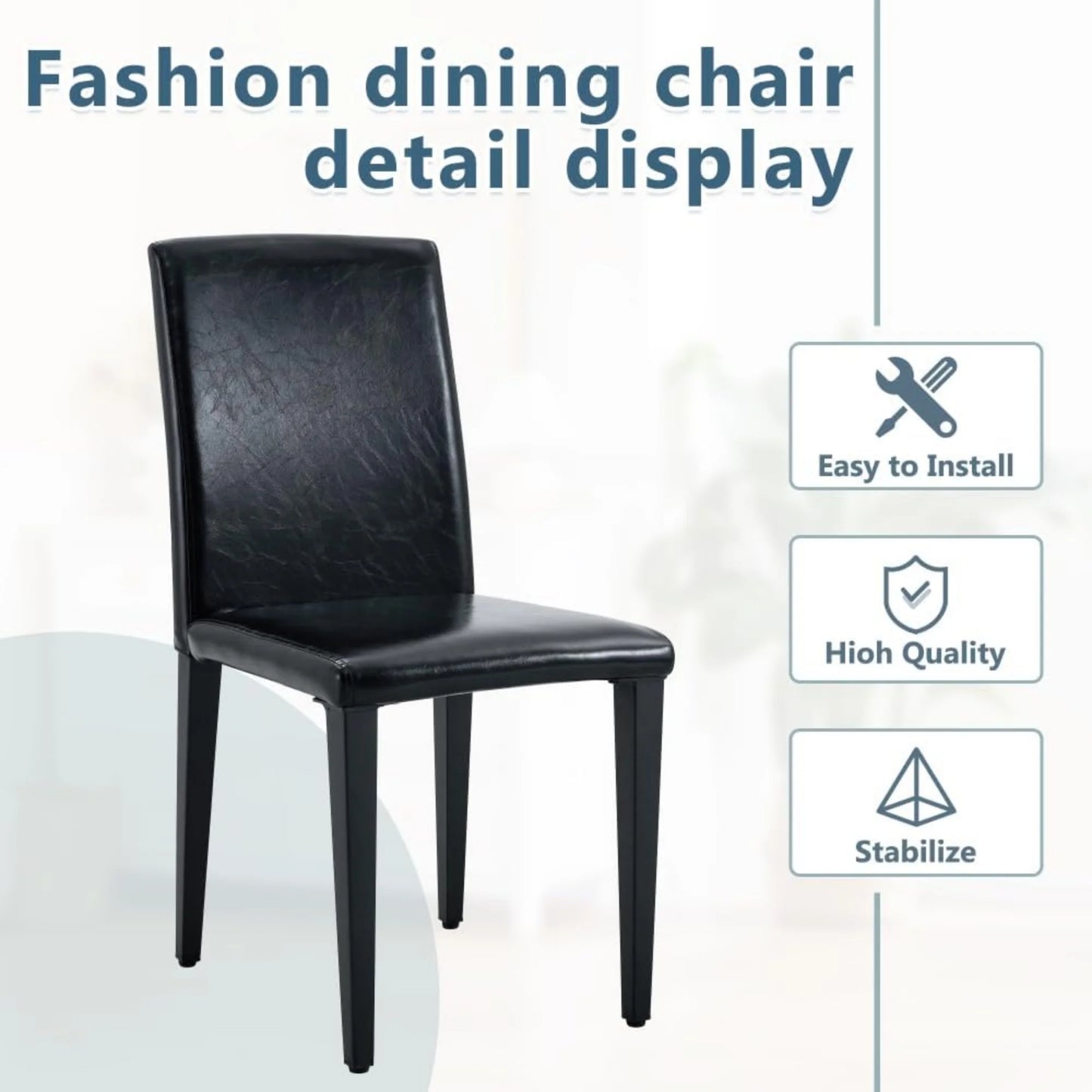 SUDICA Parsons Dining Chairs Set of 2, Black PU Leather, Metal Legs for Dining Room