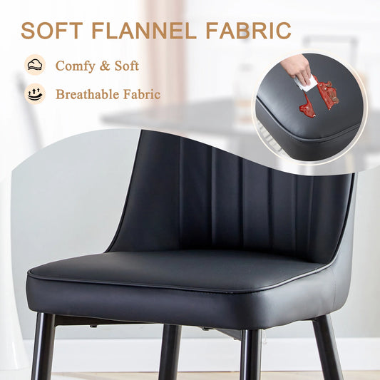 SUDICA Modern Upholstered Dining Chairs Set of 2, Black PU Leather Seats with Gold-Tipped Metal Legs for Kitchen and Dining Room