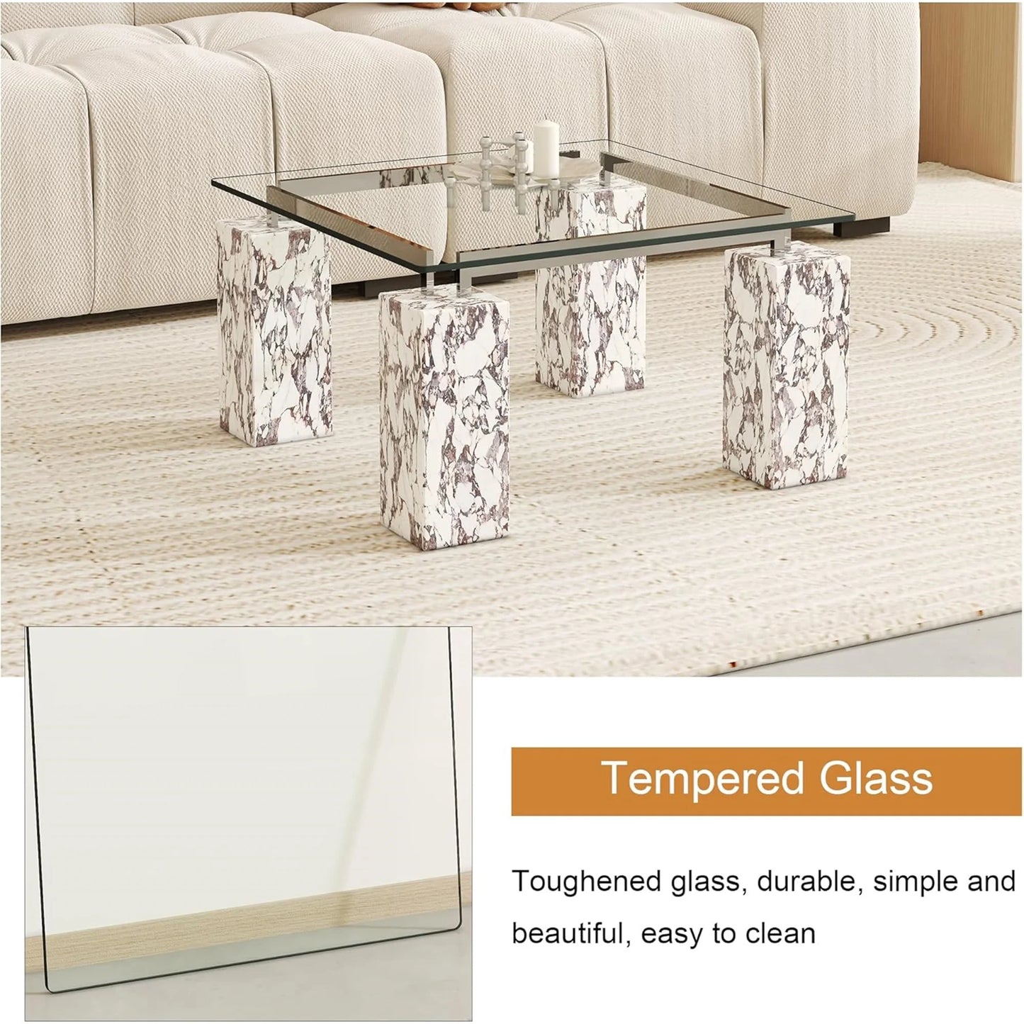 36x36 Inch Square Tempered Glass Table Top, 0.23 Inch Thick Clear Rectangle Tabletop with 6 Anti-Slip Rubber Rings, Replacement for Dining, Kitchen, Patio & Coffee Table