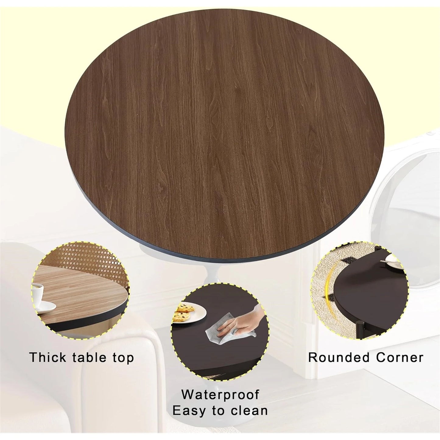 39.76" Round Table Top Wood - Walnut & Black Double Sided, Outdoor Dining Replacement for Restaurants, Cafes, Bars
