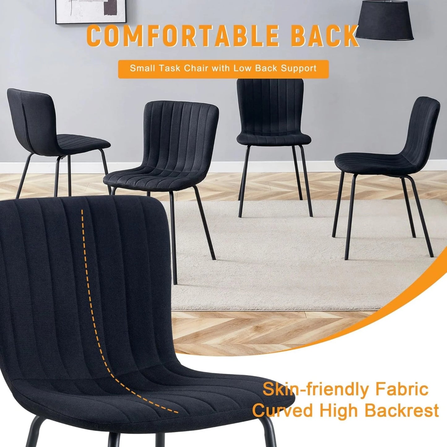 Sudika Home Mid Century Modern Adult Leisure Metal Solid Dining Side Chairs, Black (Set of 4)