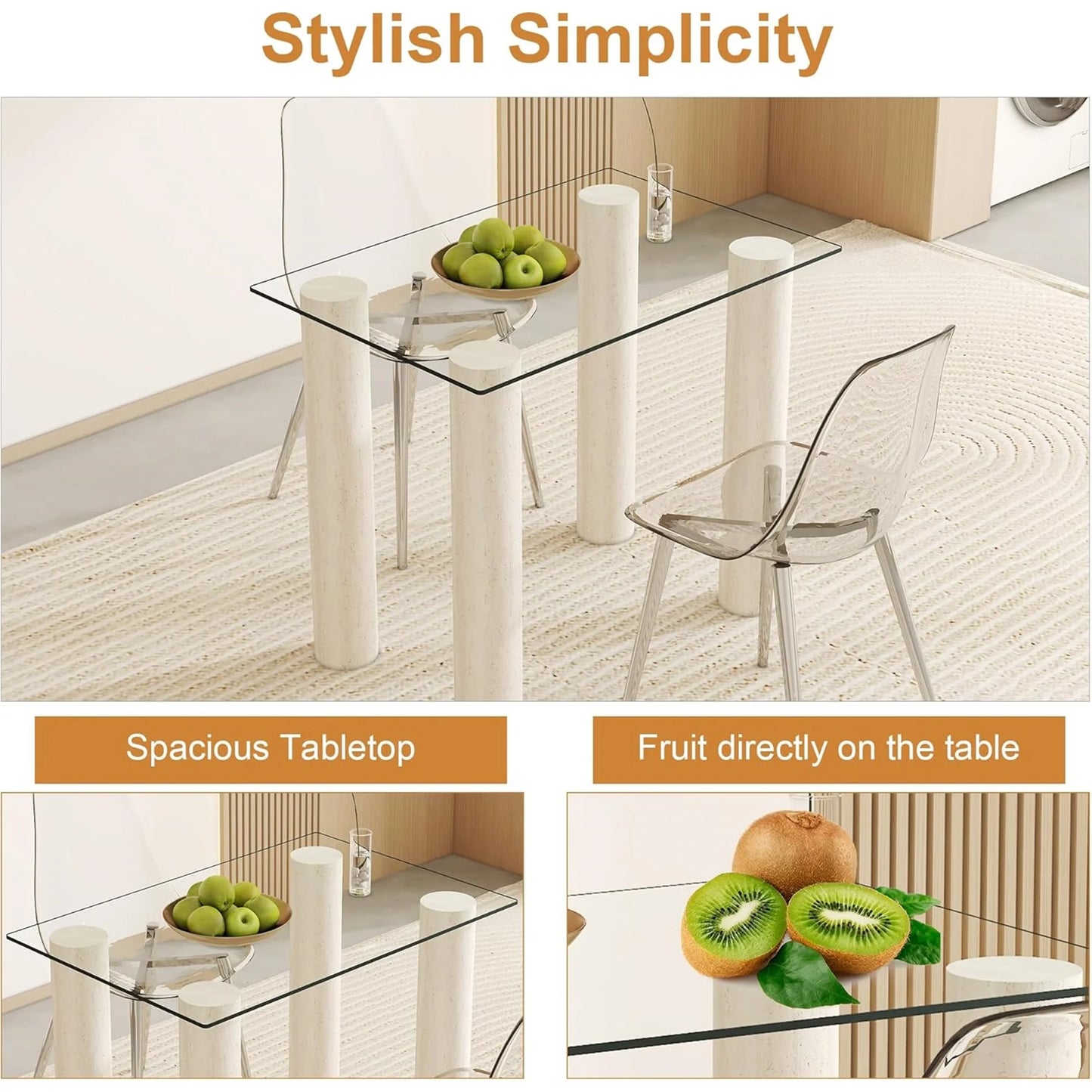 24x36 Inch Rectangle Tempered Glass Table Top, 0.31 Inch Thick Clear Square Tabletop with 6 Anti-Slip Rubber Rings, Replacement for Dining, Kitchen, Patio & Coffee Table