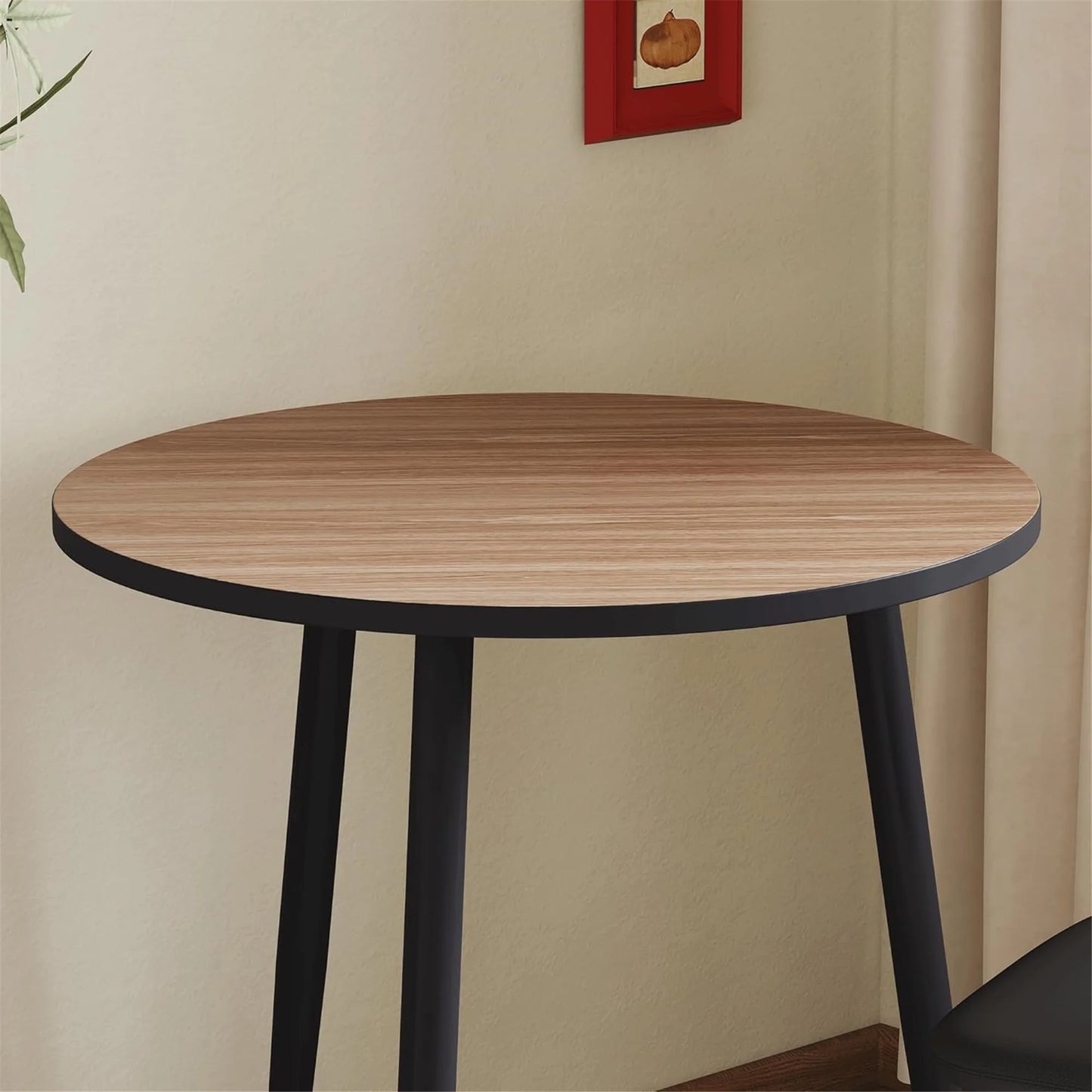 27.95" Round Table Top Wood - Walnut & Black Double Sided, Outdoor Dining Replacement for Restaurants, Cafes, Bars