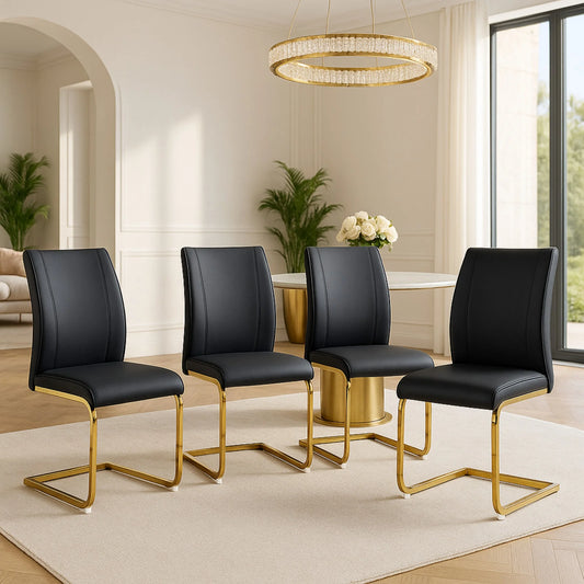 Sudica Modern Dining Chairs Set of 4, Black PU Leather, High Back Upholstered, Kitchen/Living Room