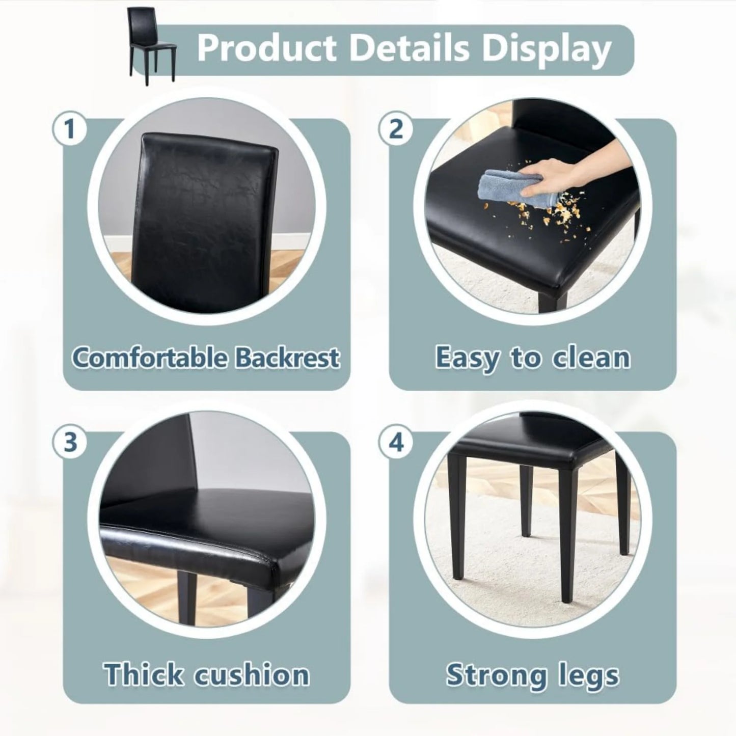 SUDICA Parsons Dining Chairs Set of 2, Black PU Leather, Metal Legs for Dining Room