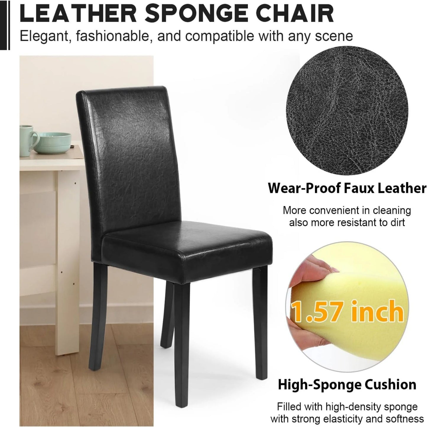 SUDICA Parsons Dining Chairs Set of 2, Black PU Leather, Metal Legs for Dining Room