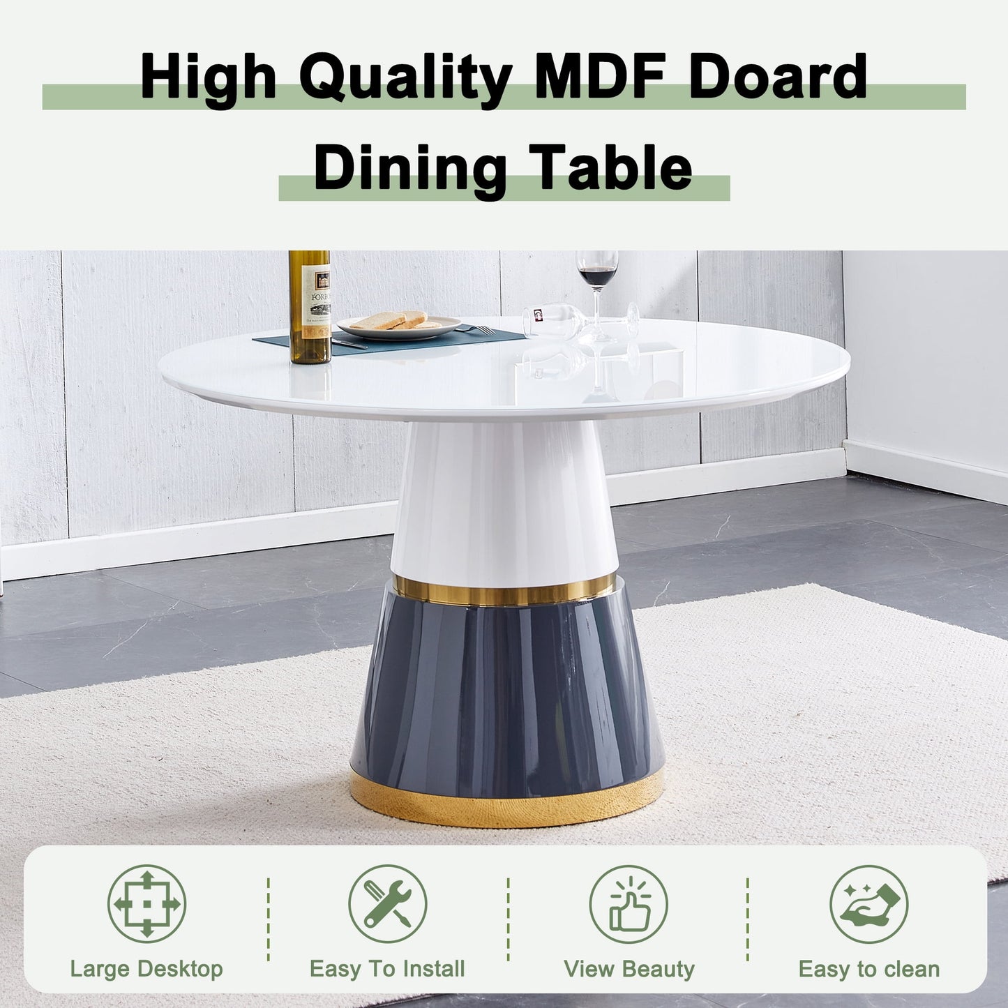 Sudica Round Dining Table 47" Kitchen Table Modern Circular Tabletop for Dining Room, White