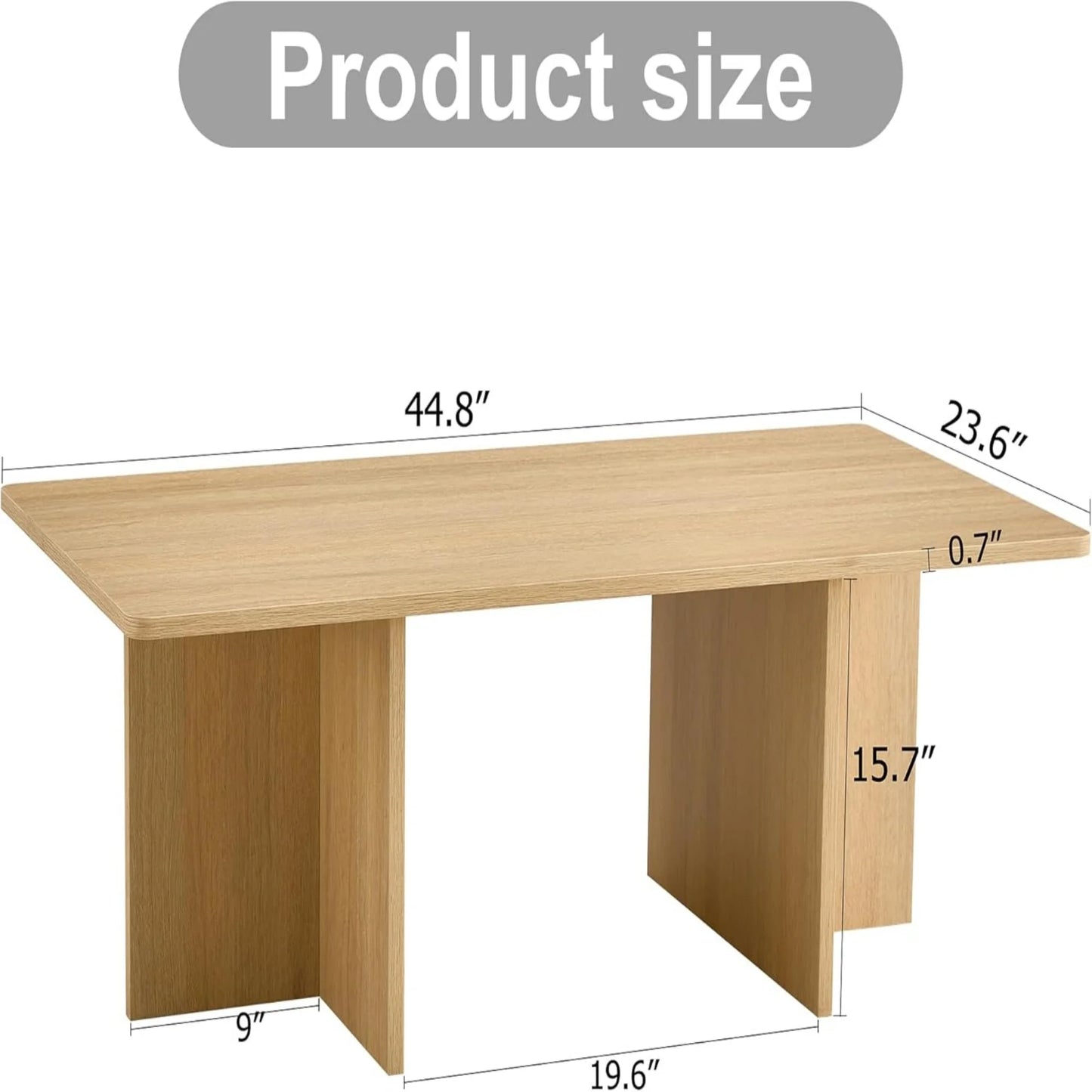 Sudica 44.8” Natural Wood Color Rectangle MDF Coffee Table,Wood Coffee Table with Stable Triangular Support for Living Room/Bedroom