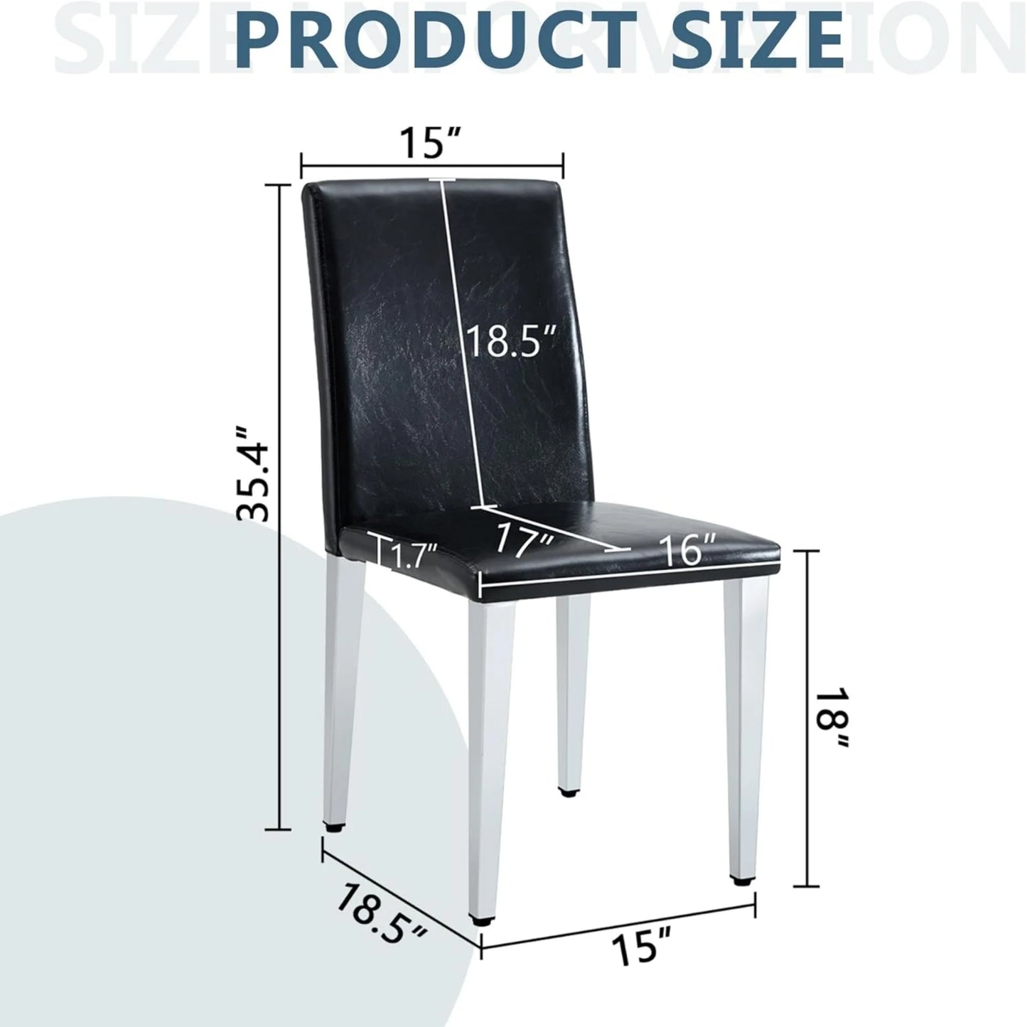 SUDICA Black Faux Leather Dining Chairs Set of 4, Silver Metal Legs for Kitchen & Dining Room