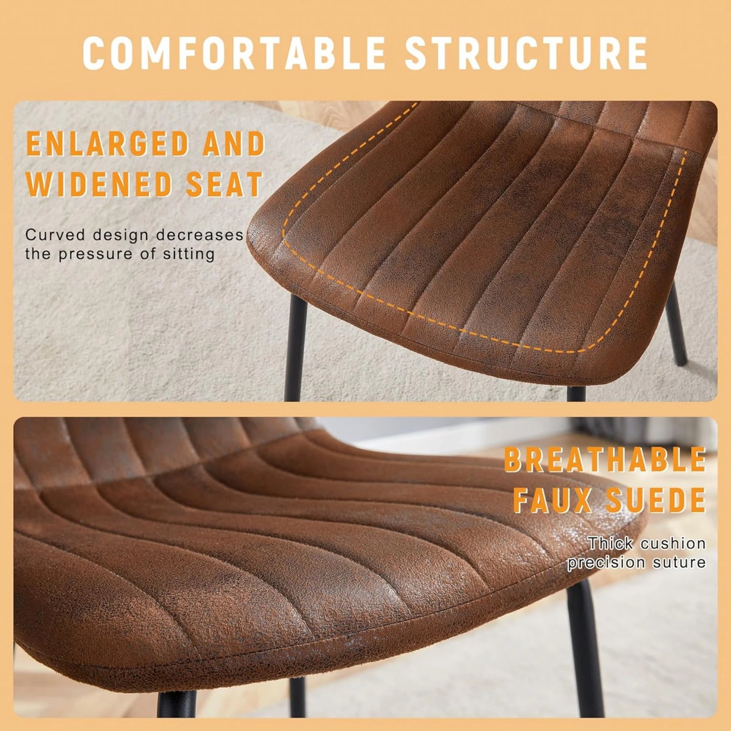 SUDICA Faux Leather Dining Chairs Set of 4, Brown Seat with Black Metal Legs for Dining Room Kitchen