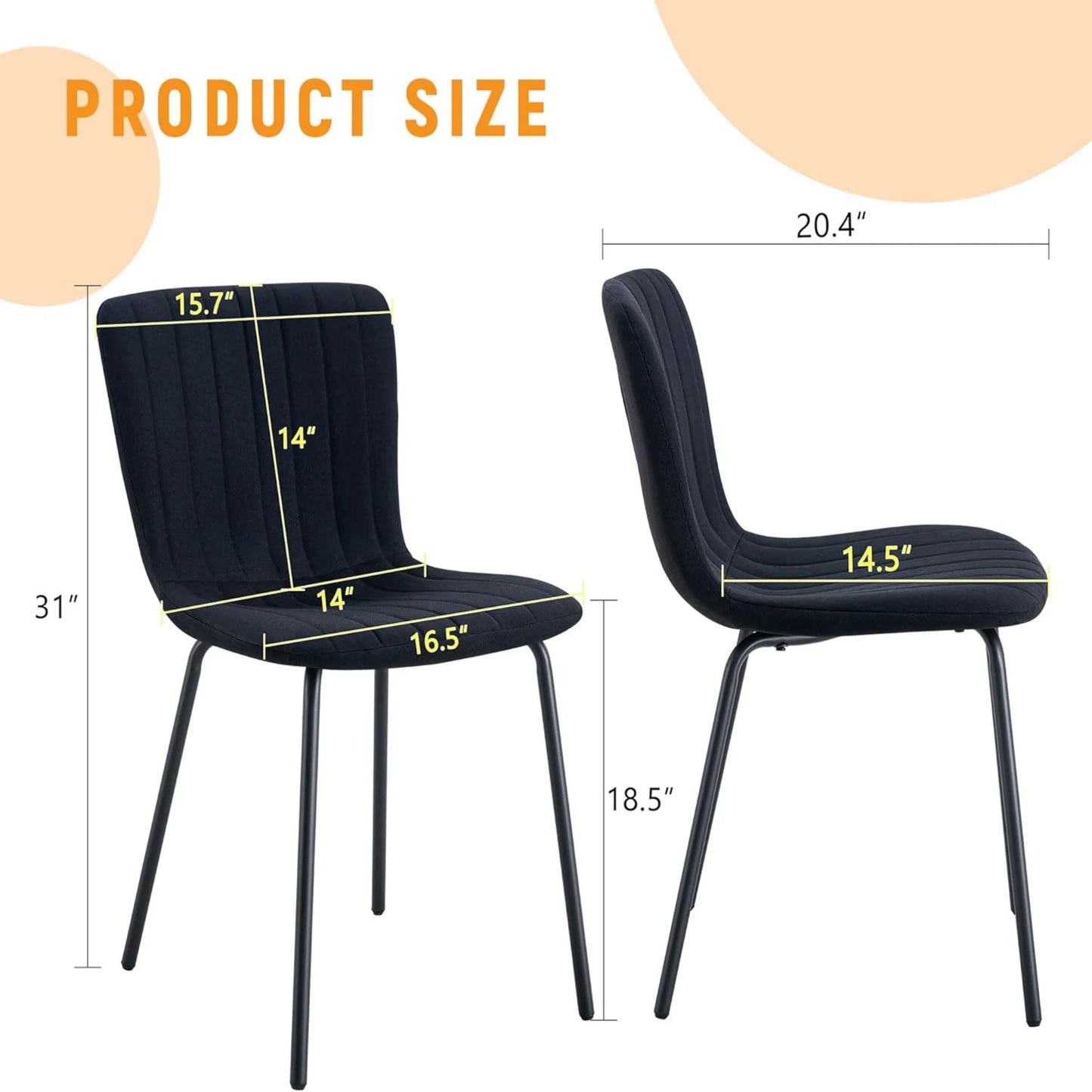 Sudika Home Mid Century Modern Adult Leisure Metal Solid Dining Side Chairs, Black (Set of 4)
