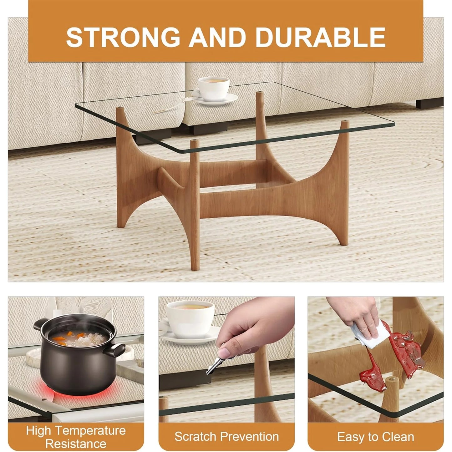 20x20 Inch Square Tempered Glass Table Top, 0.23 Inch Thick Clear Rectangle Tabletop with 6 Anti-Slip Rubber Rings, Replacement for Dining, Kitchen, Patio & Coffee Table