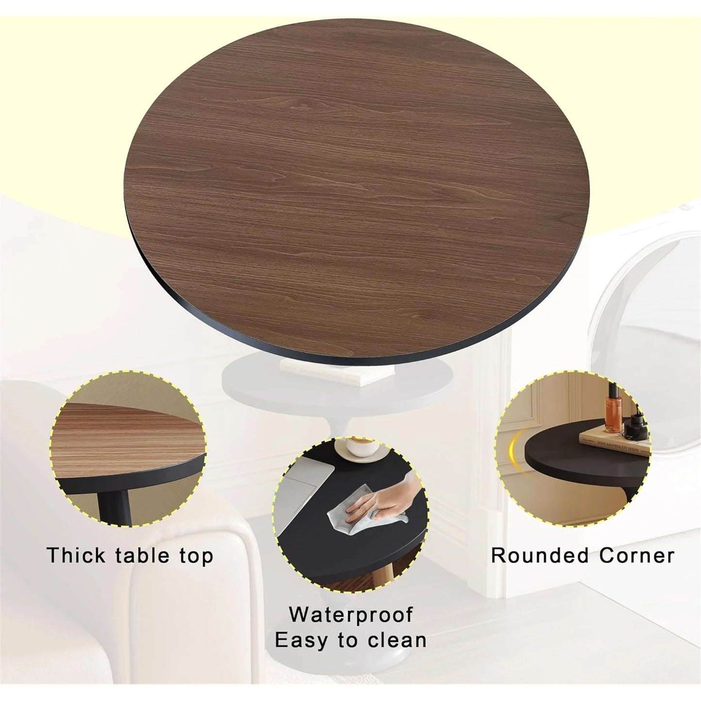 27.95" Round Table Top Wood - Walnut & Black Double Sided, Outdoor Dining Replacement for Restaurants, Cafes, Bars