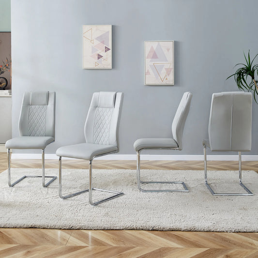 Sudica Upholstered Dining Chairs Set of 4 PU Leather Dining Room Chair with Silver Metal Legs，Light Gray
