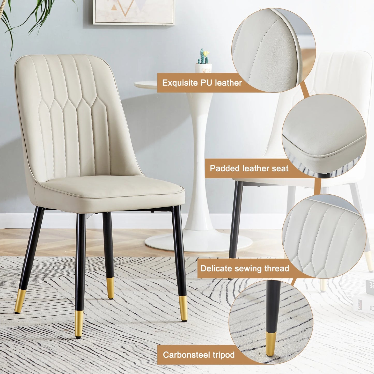 Sudica Modern Dining Chairs Set of 6, Upholstered Kitchen PU Leather Metal Legs Chairs for Dining Room,Light Gray