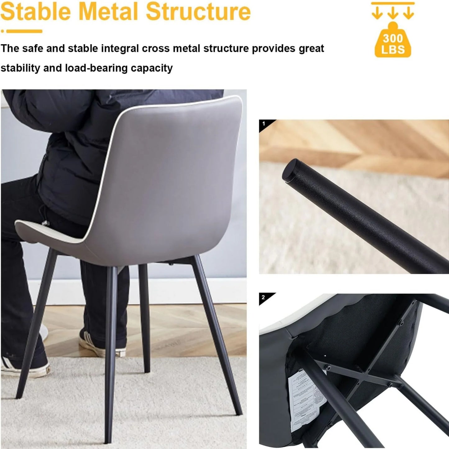 PU Leather Dining Chairs Set of 4, Modern Dining Kitchen Chairs with Cushion Seat Back   Metal Legs, Upholstered Chairs for Home Kitchen Restaurant Dining Living Room (Beige)