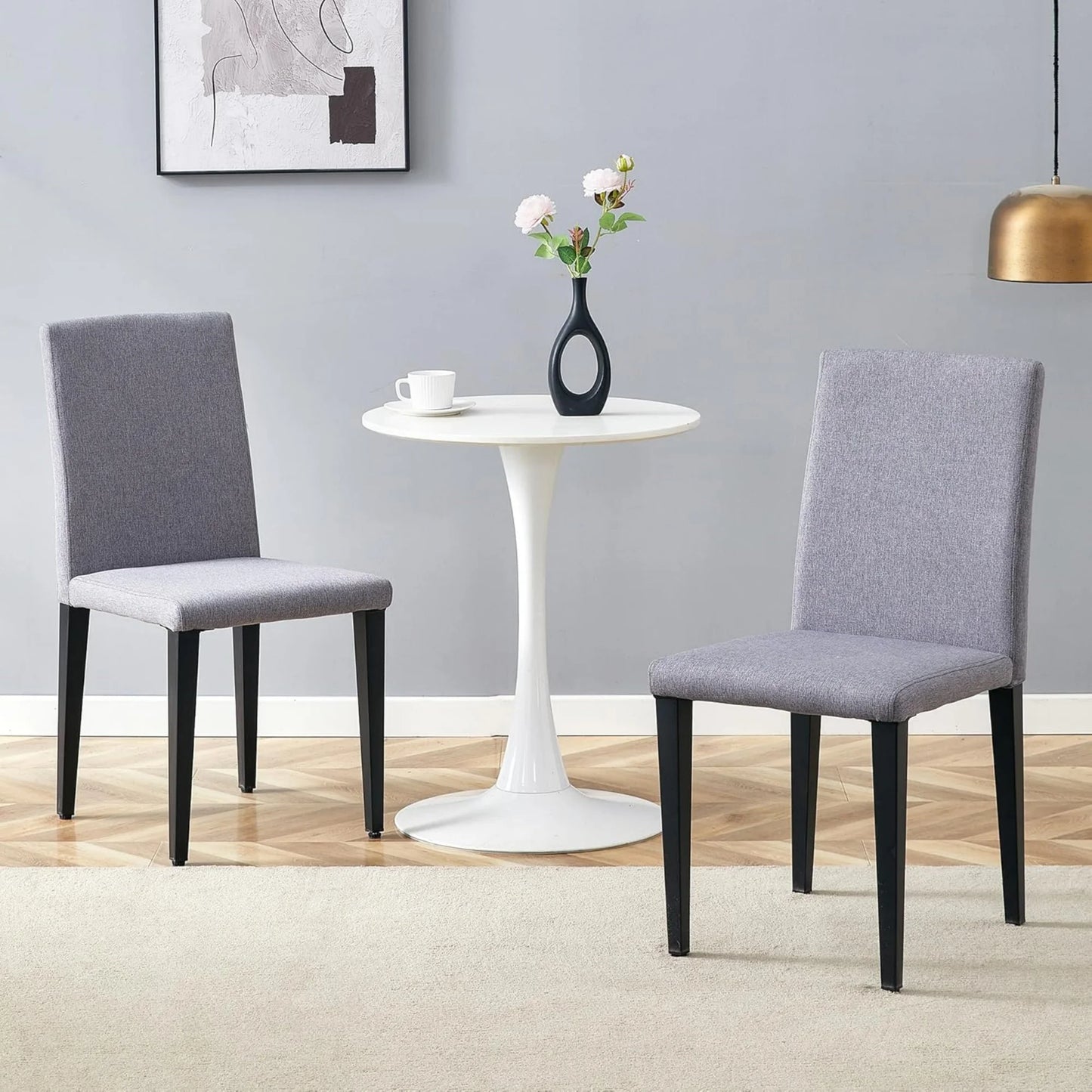 SUDICA Gray Fabric Dining Chairs Set of 2, Upholstered Parsons Style with Metal Legs for Kitchen